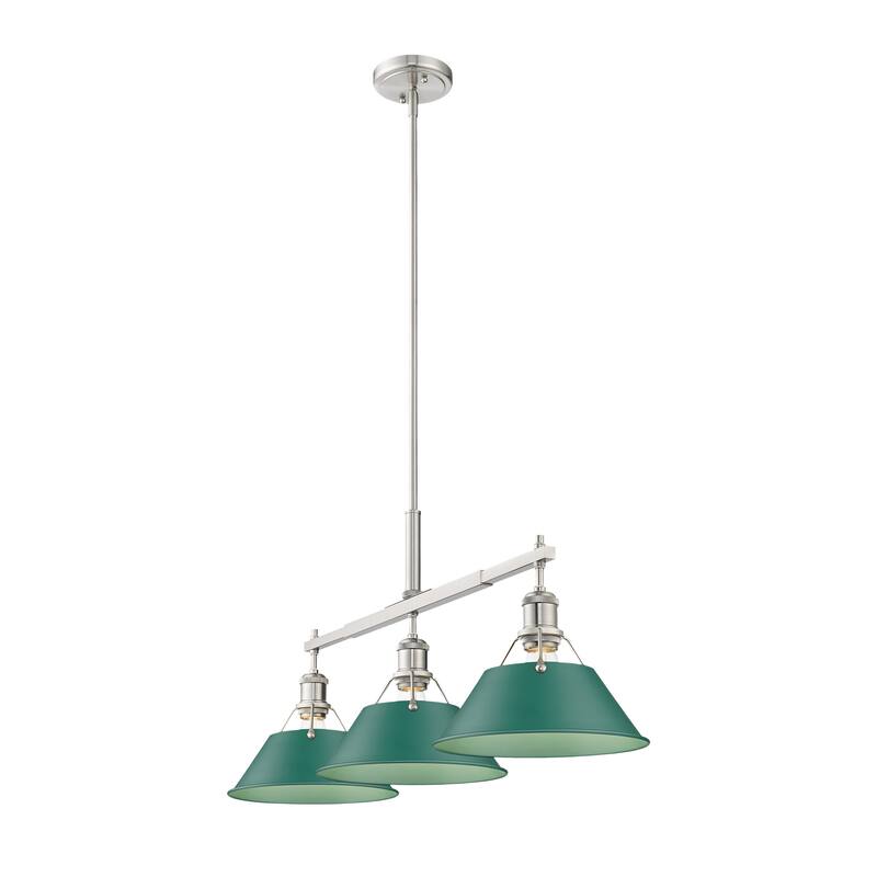 Yep by Golden Lighting Orwell 3-light Island Light in Pewter and Pine Green shade - 3 Light Linear Pendant