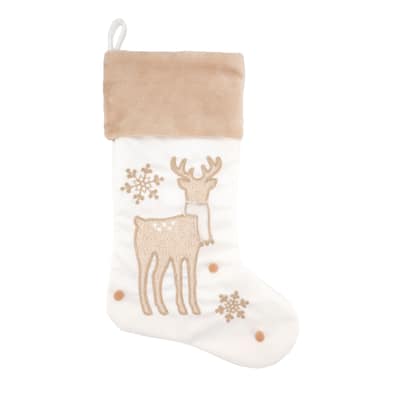 Festive Whimsy Reindeer Stocking - Ivory