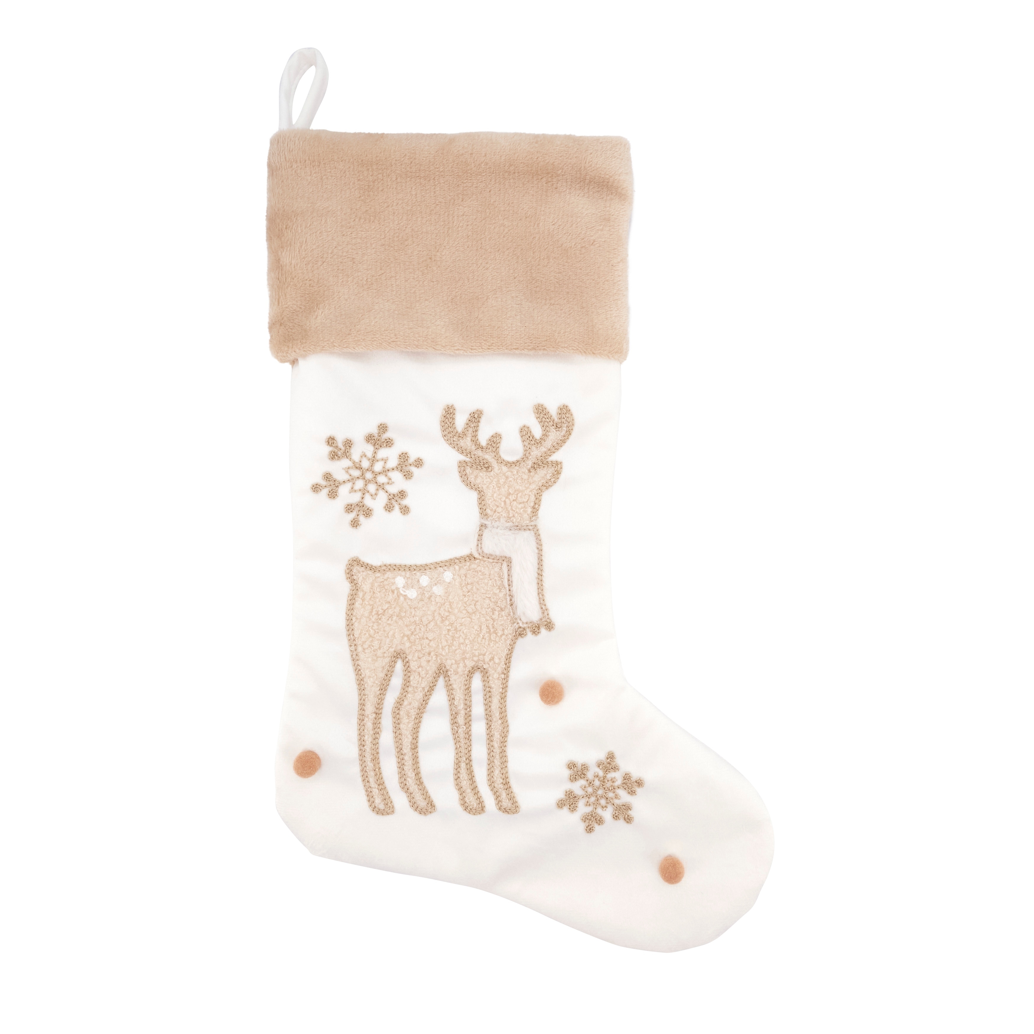 Festive Whimsy Reindeer Stocking - Ivory