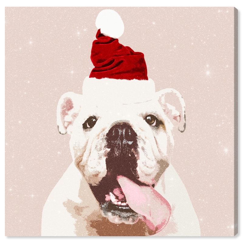 Wynwood Studio Canvas Holiday and Seasonal Sparkling Holiday Dog White and Cream White Glam Wall Art Canvas Print