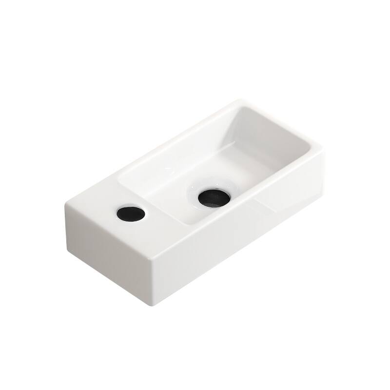 GDFStudio - Kairo 18" Modern Ceramic Wall Hung Cloakroom Basin Sink with Rectangular Basin, without Tap and Drain - Right tap hole - Milk White