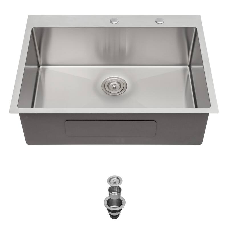 30 x 22 x 9 inch Kitchen Sink Drop In 16 Gauge Stainless Steel 30" Single Bowl Topmount Kitchen Sink Basin - Brushed Nickel