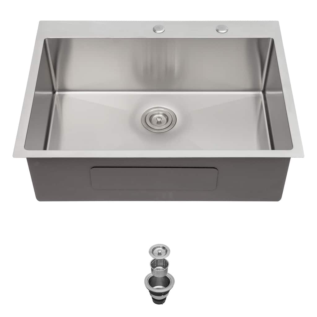 33 Inch Topmount Sink - Drop in Stainless Steel Kitchen Sink 16 Gauge 9 Inch Deep Single Bowl Kitchen Sink Basin