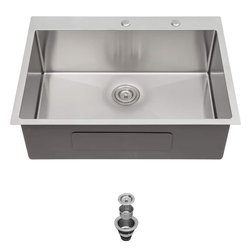 33 Inch Topmount Sink - Drop in Stainless Steel Kitchen Sink 16 Gauge 9 Inch Deep Single Bowl Kitchen Sink Basin - Brushed Nickel