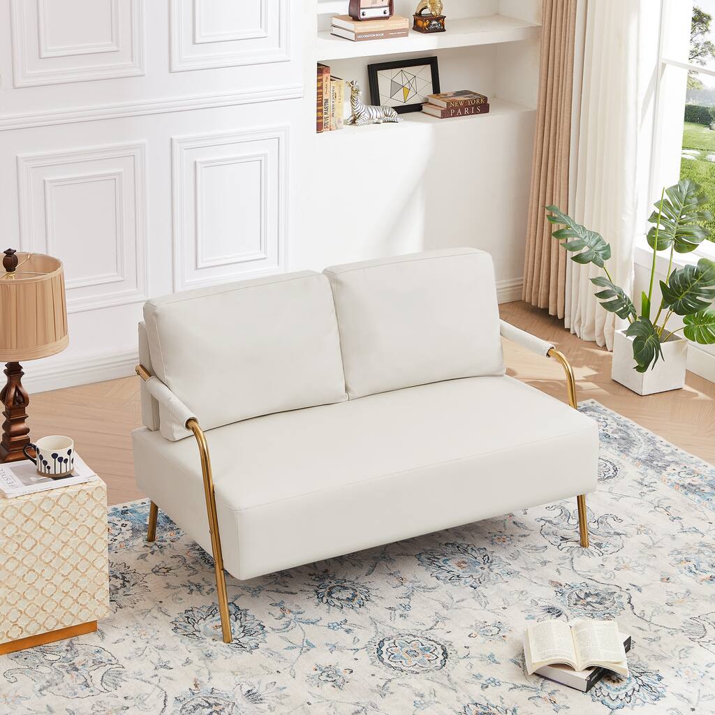 Modern 2-Seater Fabric Upholstered Loveseat Sofa Couch with Removable Back Cushion and Metal Leg