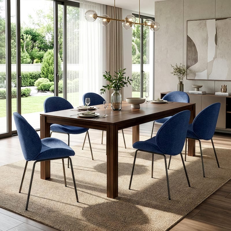 Set of 2 Benedetta Blue Linen Upholstered Dining Chair with Iron Legs