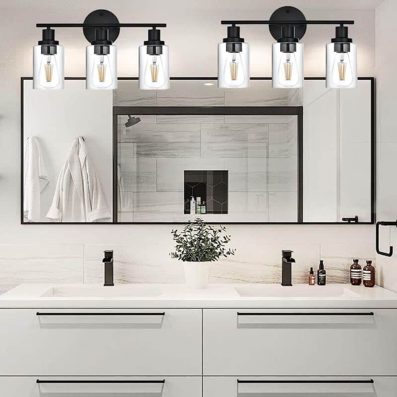 3-Light Bathroom Light Fixtures, Brushed Nickel Modern Vanity Lights Over Mirror with Clear Glass Shade, Bathroom Wall Lamp