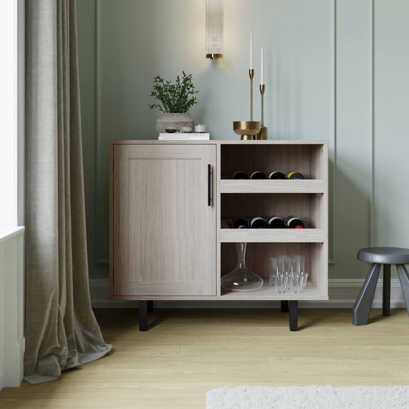 Classic Sideboard and Bar Cabinet with Open and Closed Storage - Gray