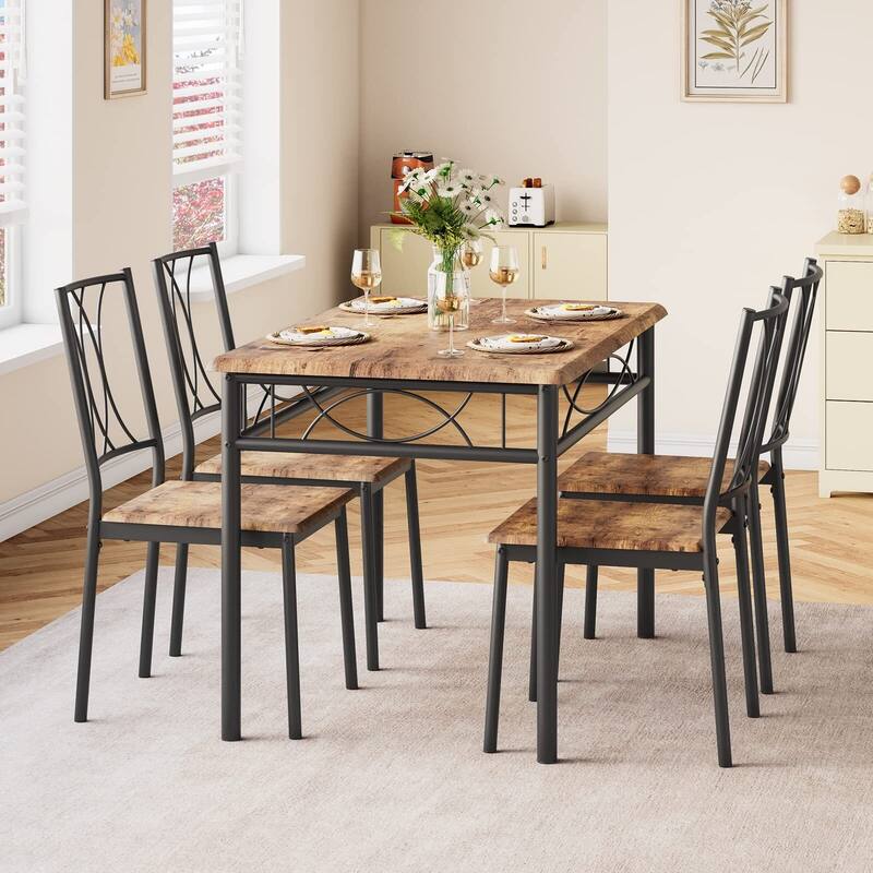 Dining Table Set for 4 - Cherry Brown