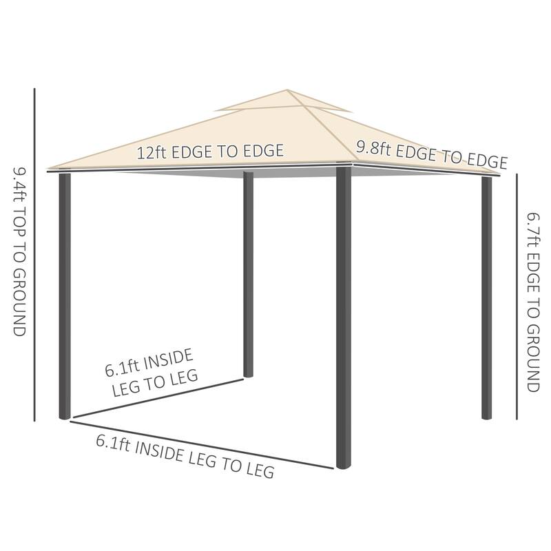 10'x12' Outdoor Gazebo with Netting, Double Roof Canopy Shelter, Solid Metal Frame for Garden, Lawn, Backyard
