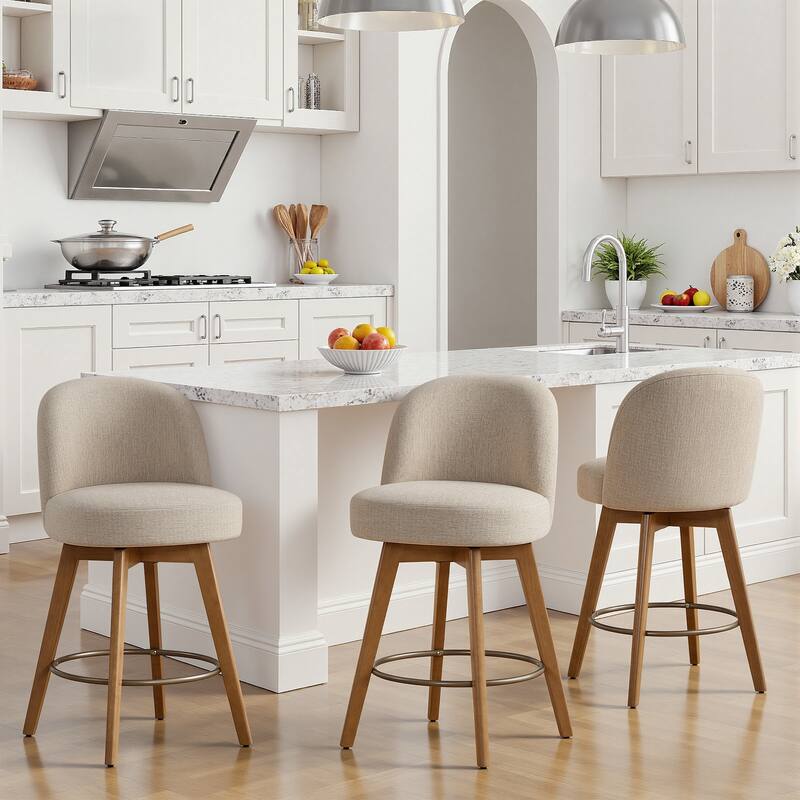26" Upholstered Swivel Counter Stool With Solid Wood Frame - 37.8"H x 19.7"W x 23.2"D