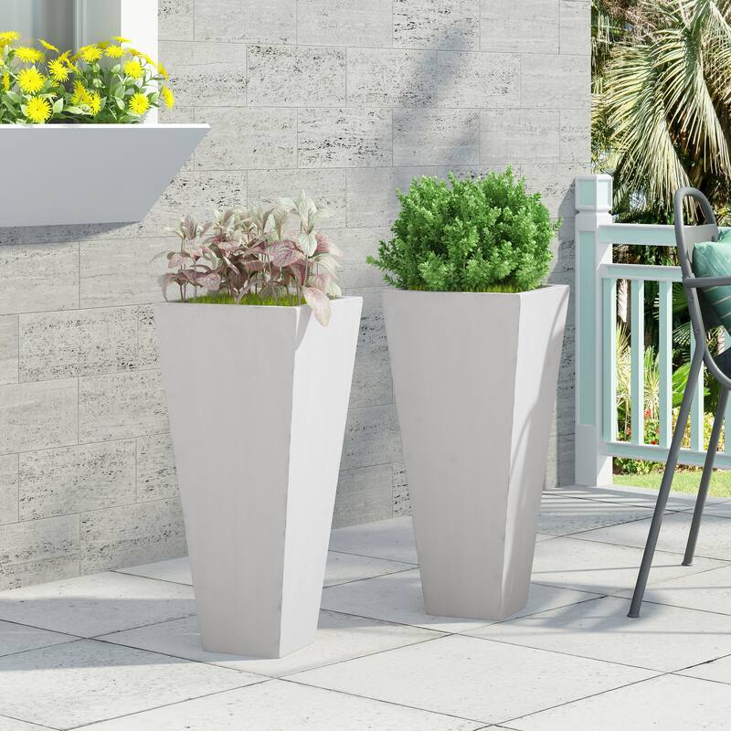 Ella Outdoor Cast Stone Outdoor Planters by Christopher Knight Home - 13.00" L x 13.00" W x 28.50" H - Matte White