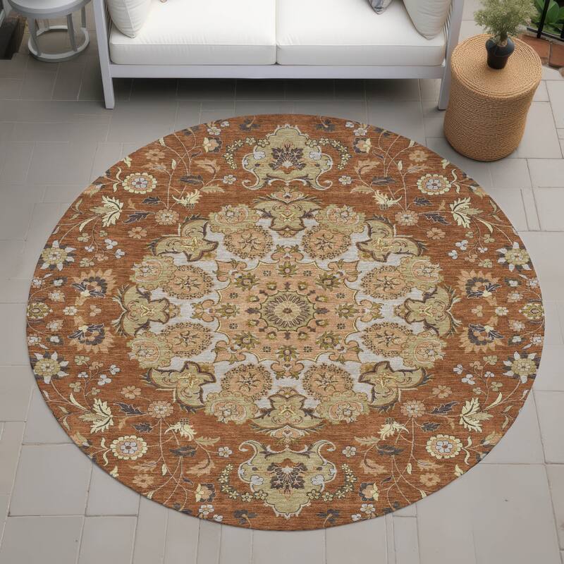 Machine Washable Indoor/ Outdoor Global Eckley Chantille Rug - Paprika - 8' x 8'