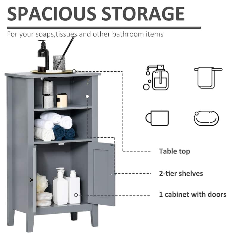 Kleankin Bathroom Cabinet Organizer with 2-Tier Open Shelves, Double Door Enclosed Storage and Elevated Base