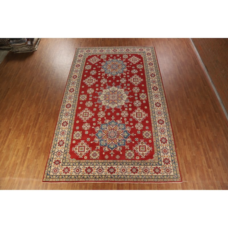 Hand Knotted Oriental 100% Wool Carpet Traditional Geometric Red Kazak Area Rug - 15' 10'' X 9' 9''