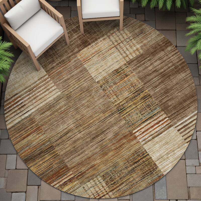 Machine Washable Indoor/Outdoor Contemporary Geo Chantille Rug - Brown - 8' x 8'