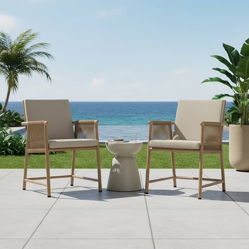 Set of 2 Bianca Brown Outdoor Dining Chair with Hand-Woven Rattan Arms
