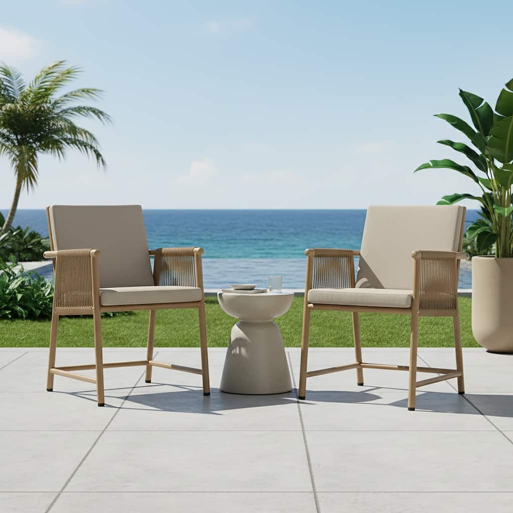 Set of 2 Bianca Brown Outdoor Dining Chair with Hand-Woven Rattan Arms