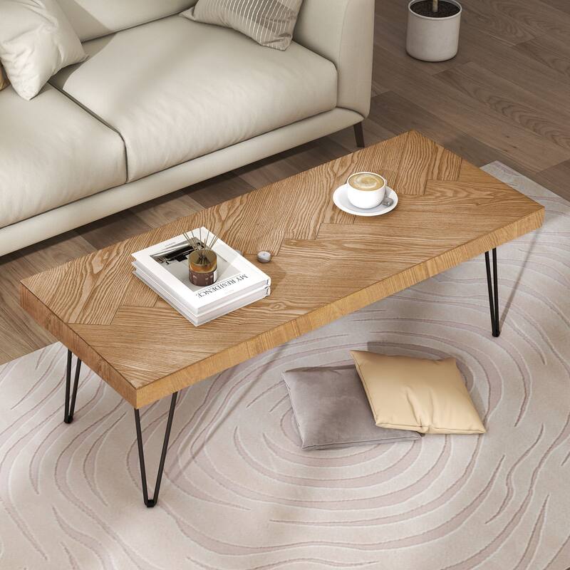 Modern Coffee Table, Tea Table Cocktail Table With V-shape Pattern Metal Hairpin Legs - 1