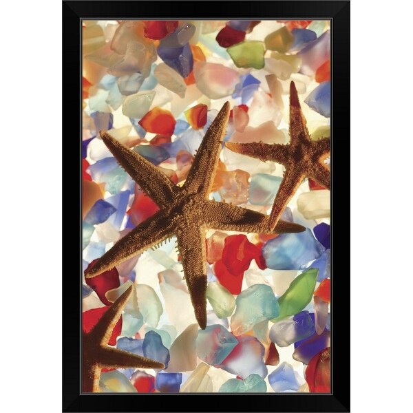 "Starfish and colored stones" Black Framed Print