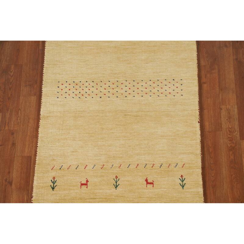 Tribal Gabbeh Oriental Runner Rug Handmade Green / Yellow Wool Carpet - 2'9"x 7'11"