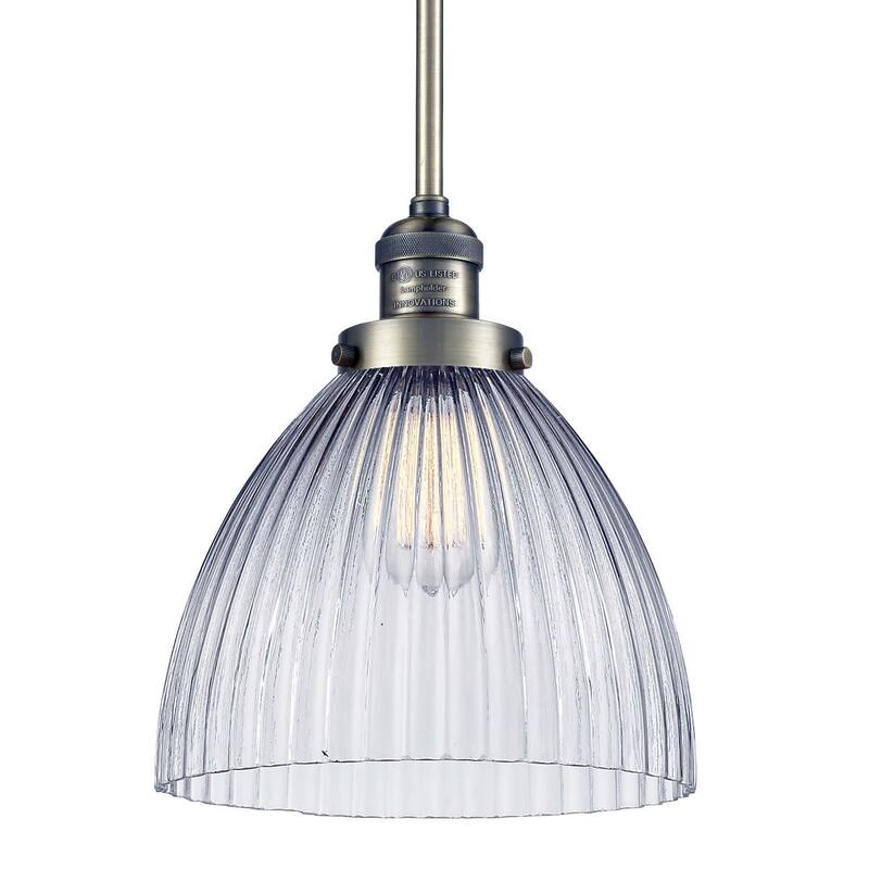 Innovations Lighting Seneca Falls Single Light 10" Wide Mini Pendant - Antique Brass / Clear Halophane