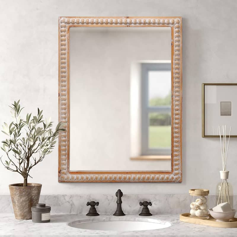 22" x 30" Farmhouse Wooden Frame Wall Mirror with Beading