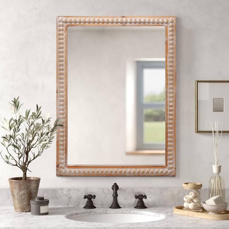 GDF Studio - Elara Wood Framed Beaded Wall Mirror - Antique Natural