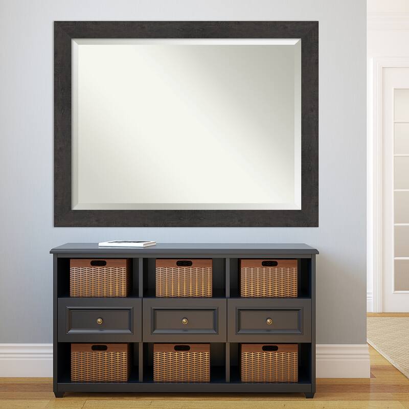 Beveled Bathroom Wall Mirror - Rustic Plank Espresso Frame
