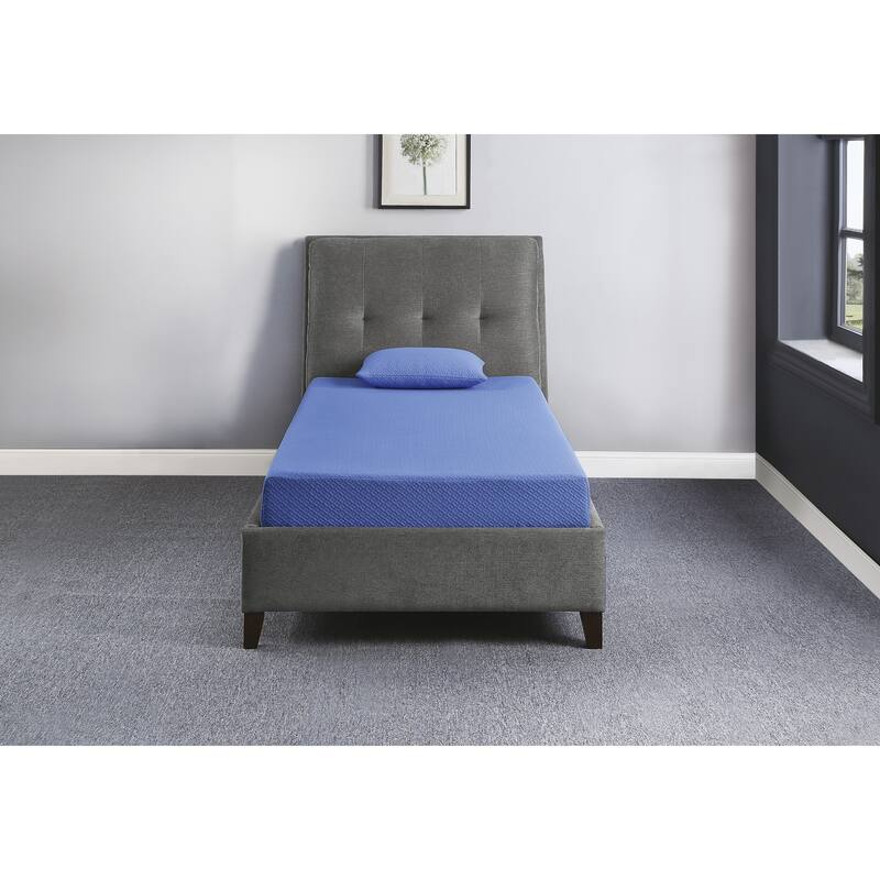 7inch Full Mattress and Pillow Set Breathable Fabric Gel-Infused Memory Foam Mattress, Blue, Mattress in a Box