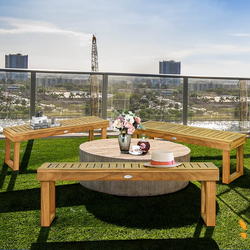 Costway 2Pcs 52'' Outdoor Dining Bench Chair Seat Slat Garden Balcony - See Description