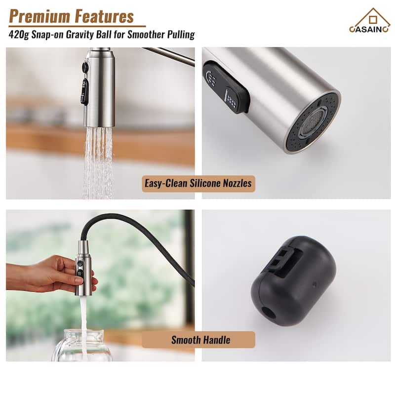 Undermount Single Bowl 16 Gauge Nano Stainless Steel Workstation Kitchen Sink with Pull Down Kitchen Faucet and Accessories