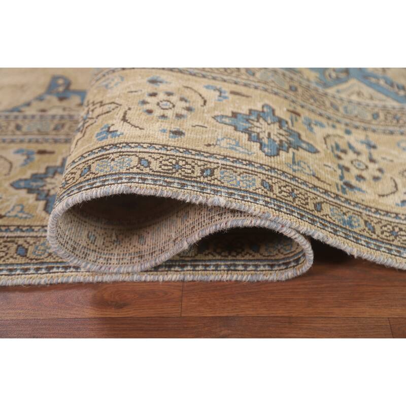 Hand Knotted Oriental 100% Wool Carpet Traditional Medallion Beige & Ivories Tabriz Area Rug - 10' 3'' X 6' 9''