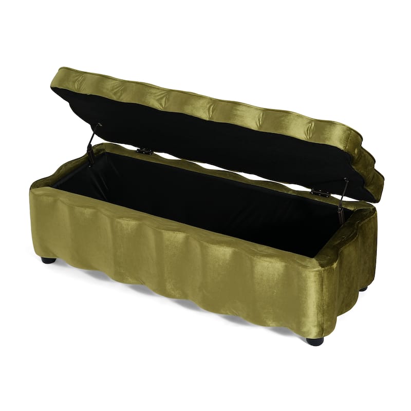 Christopher Knight Home - Milan Modern Velvet Storage Ottoman with Scalloped Design
