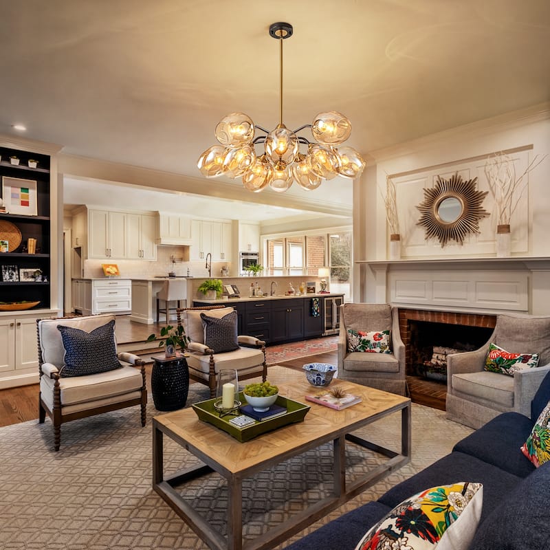 Modern Glam 10-Light Cluster Amber Glass Chandelier - Brass