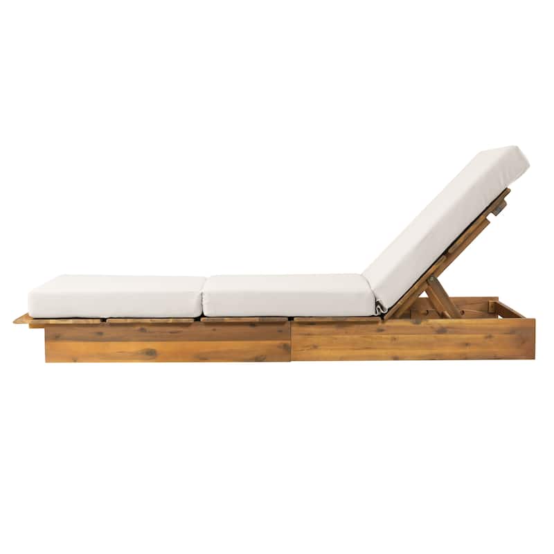 Christopher Knight Home - Modern Indoor/Outdoor Acacia Wood Chaise Lounge with 3-Position Adjustable Backrest & 3-Fold Cushion