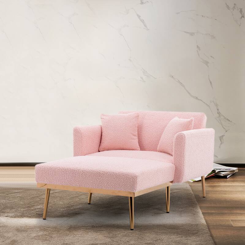 62'' L Chaise Lounge Indoor, Modern Teddy Fabric Sleeper Chair Bed for Living Room, Convertible Lounge Chair with Iron Legs