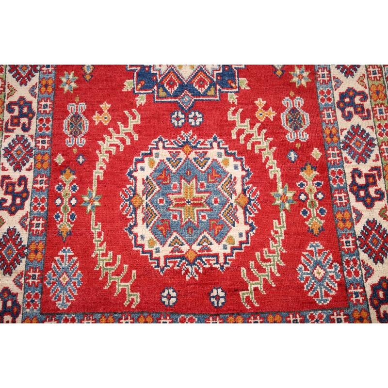 Red Kazak Oriental Accent Rug Handmade Wool Carpet - 3'2" x 5'6"