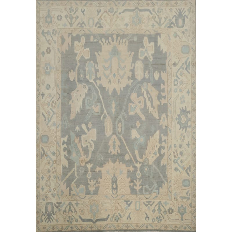 Hand Knotted Oriental 100% Wool Carpet Transitional All-Over Greys & Charcoal Oushak Area Rug - 9' 11'' X 7' 10''