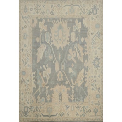 Hand Knotted Oriental 100% Wool Carpet Transitional All-Over Greys & Charcoal Oushak Area Rug - 9' 11'' X 7' 10''