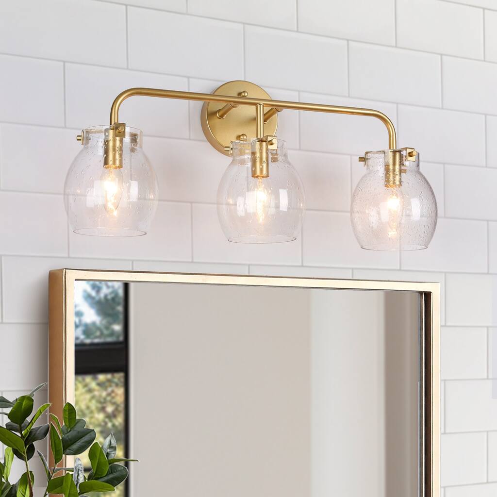 Modern Gold 3-Light Glass Linear Bathroom Vanity Lights Dimmable Wall Sconces - 22" L x 7" W x 10" H