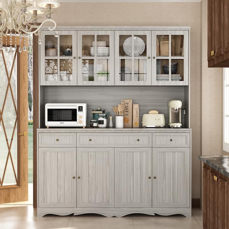Bookcase Buffet Hutch Storage Pantry Cabinet Sideboard Storage Cabinet - Grey