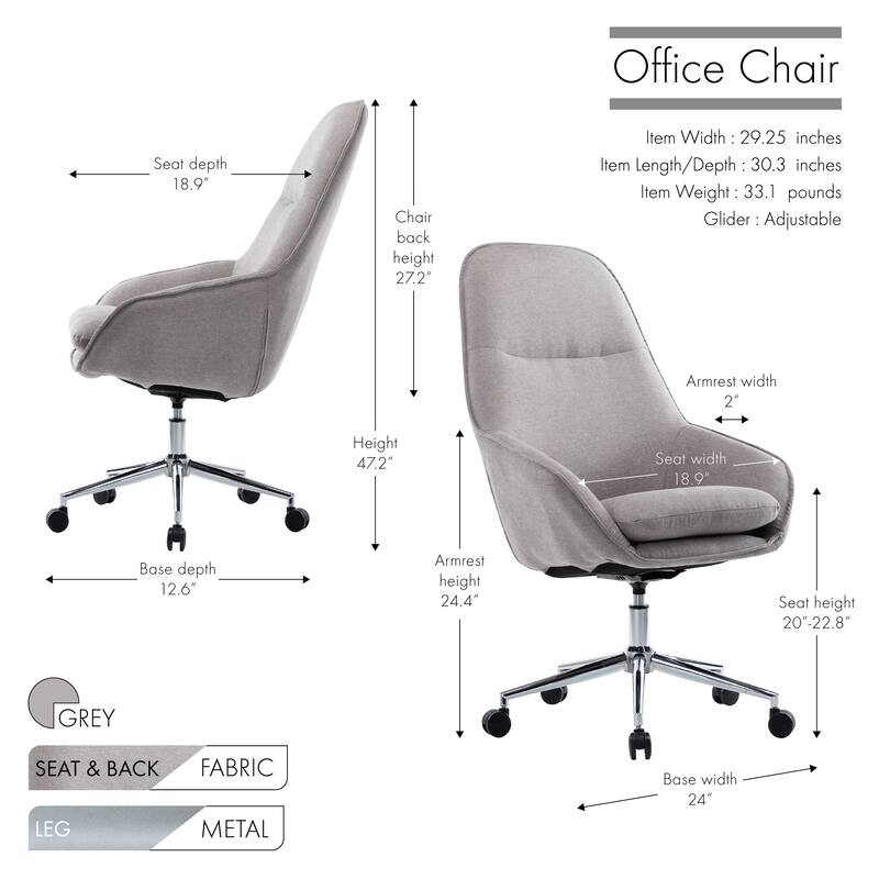 Porthos Home Josie Office Chair, Polyester, Wheels And Floor Footers