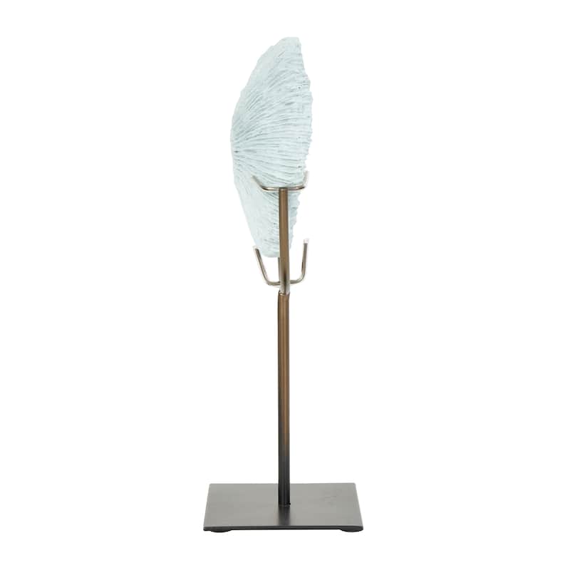 Light Blue Polystone Textured Coral Sculpture with Bronze Stand