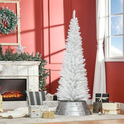 HOMCOM 6' Unlit Pencil Slim Christmas Tree with Stand, Artificial Noble Fir White Christmas Tree - 5.89 ft