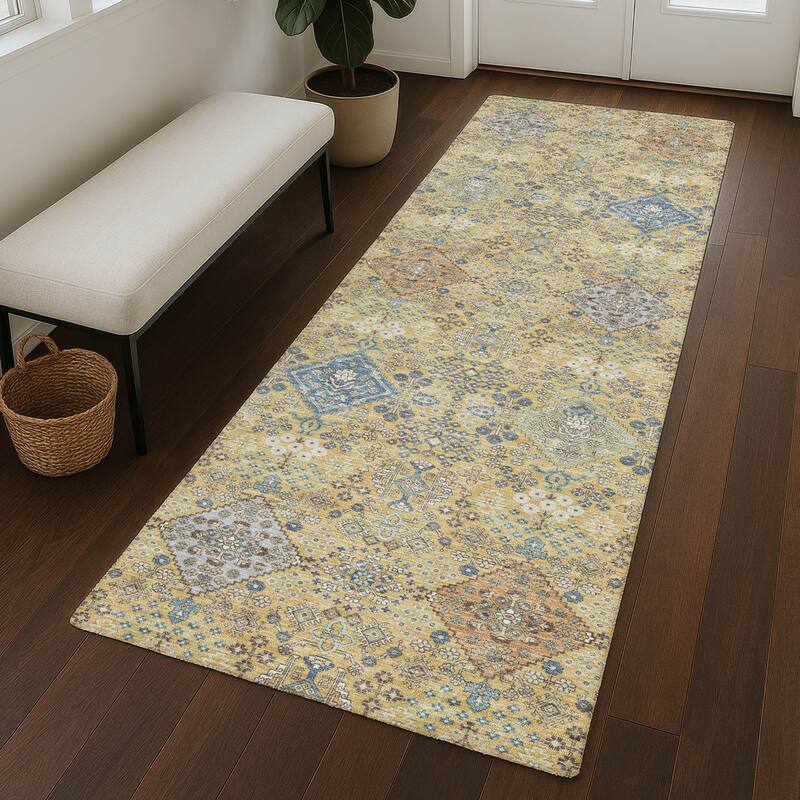 Machine Washable Indoor/ Outdoor Boho Panel Chantille Rug
