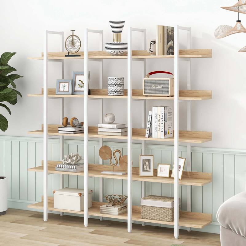 5 Tier Bookcase Home Office Open Bookshelf - Oak+White