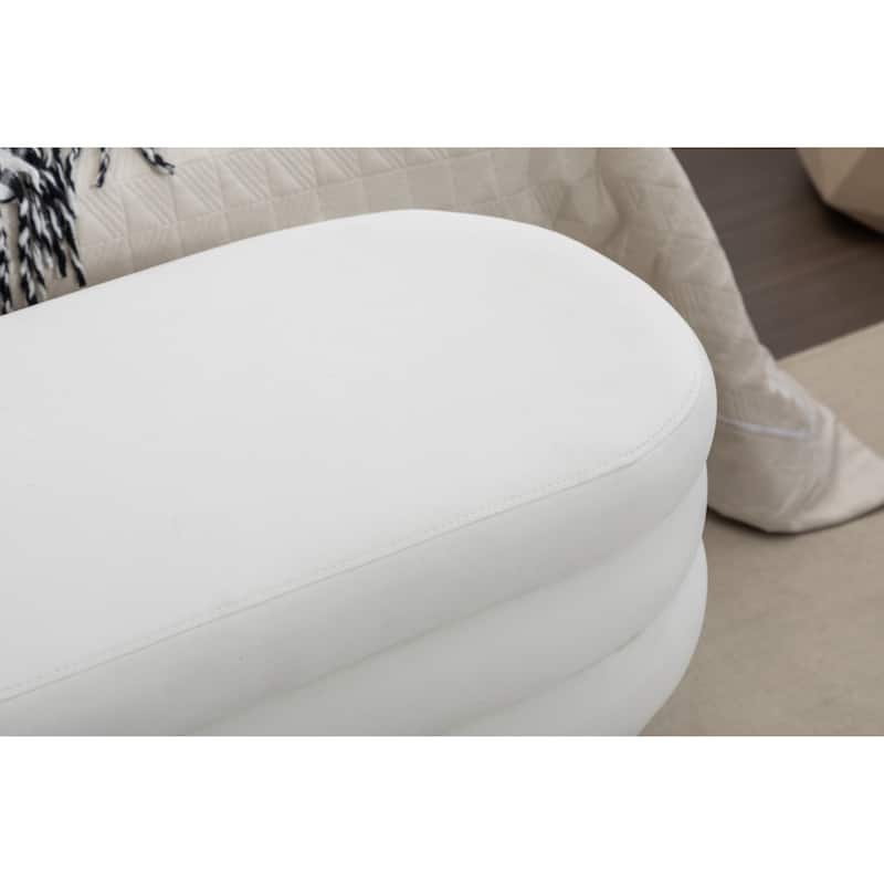 Velvet Fabric Storage Bench Bedroom Bench With Wood Legs For Living Room Bedroom Indoor,Ivory