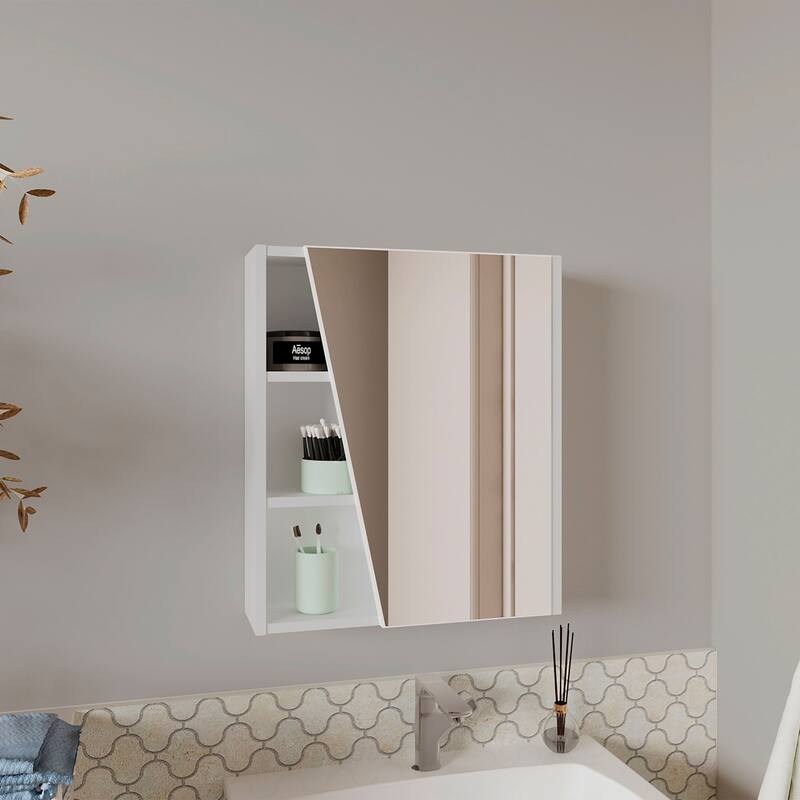 Wall Mount Medicine Cabinet with Mirror and 5 Adjustable Shelves Storage - White