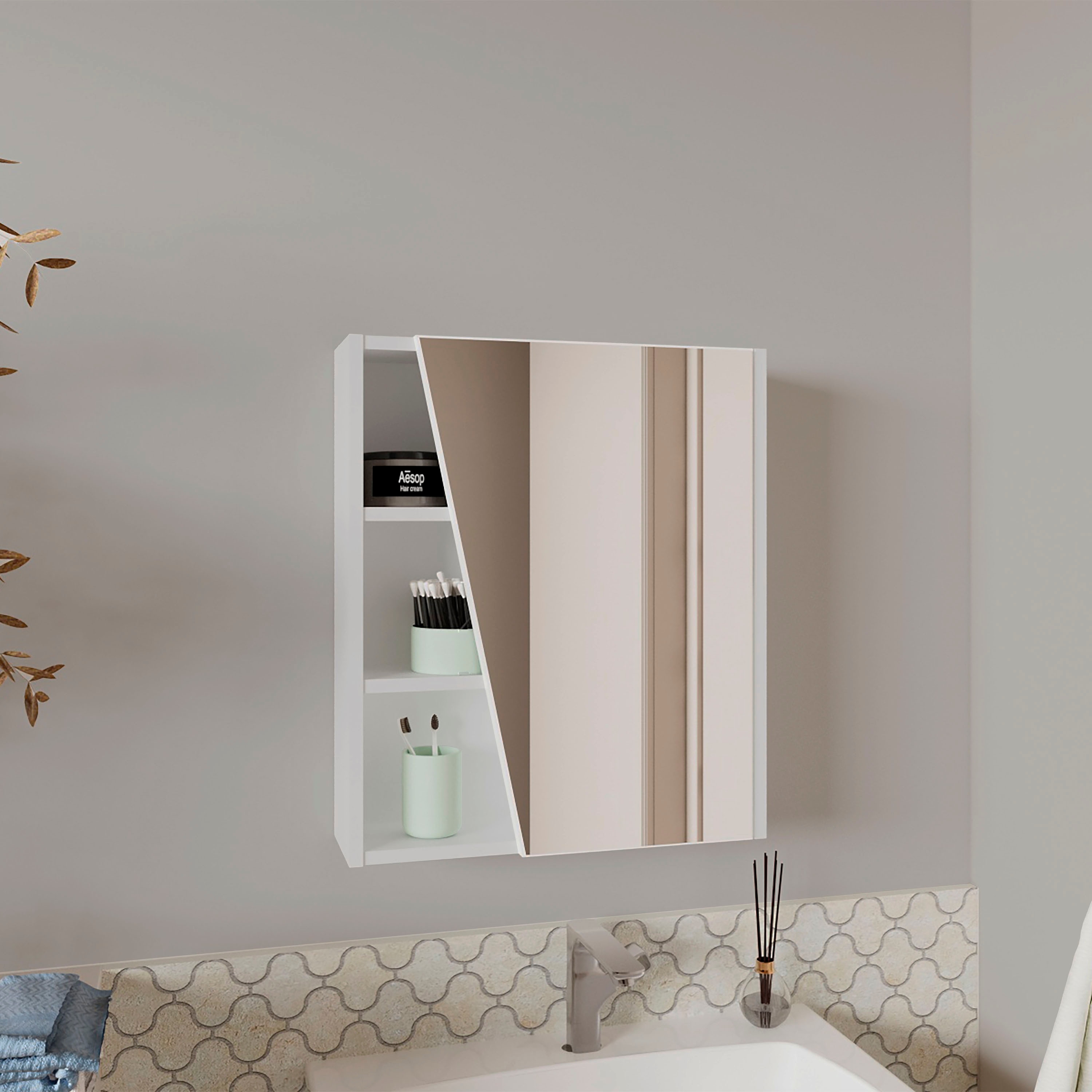 Wall Mount Medicine Cabinet with Mirror and 5 Adjustable Shelves Storage